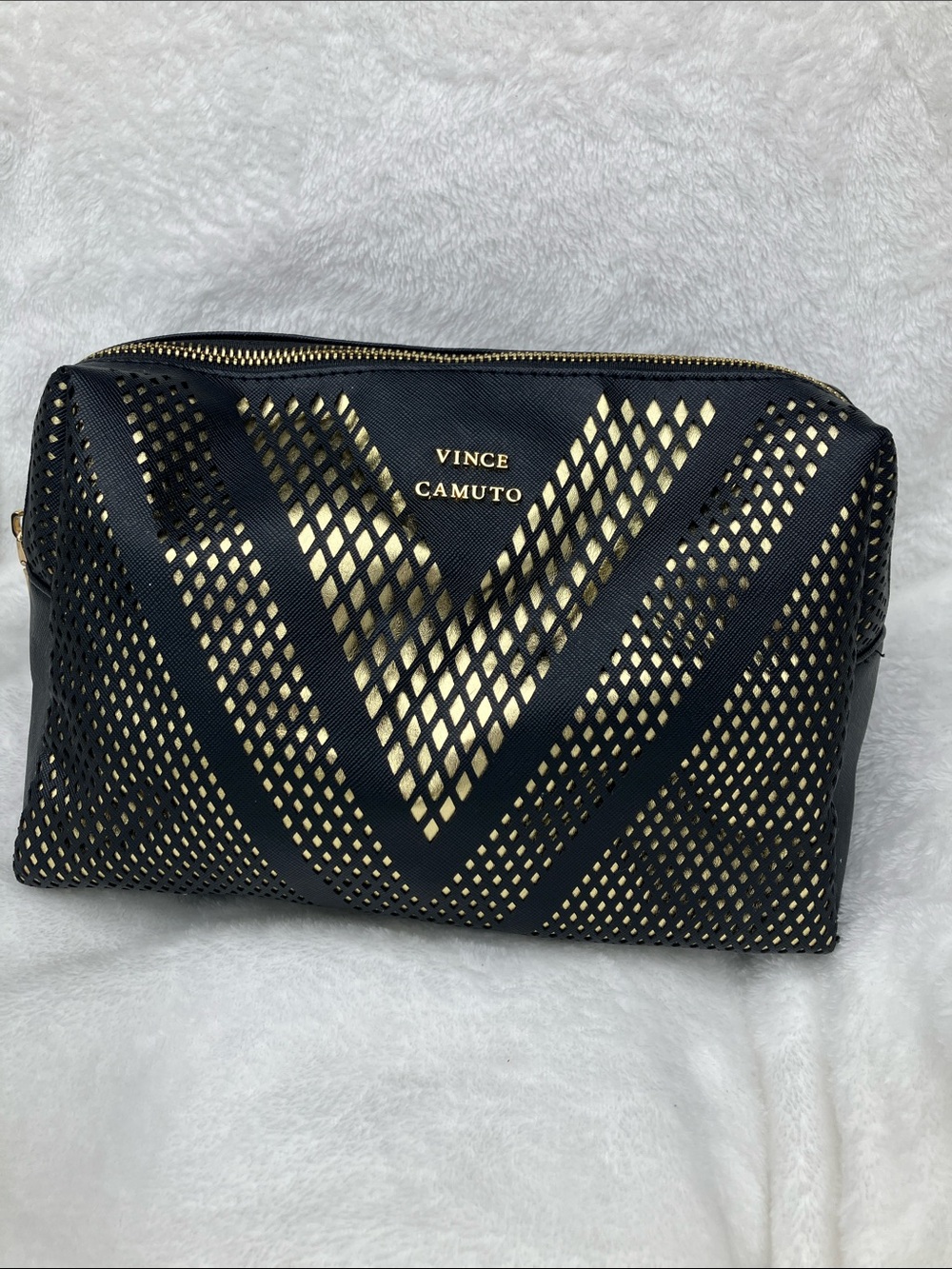 Vince Camuto Black & Gold Perforated Cosmetic Case